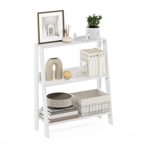 Furinno Ladder 3-Tier Book Shelf, Ladder Shelf, White | 9.3 x 23.6 x 27, Open Design Bookshelf, Display Storage Bookcase, Living Room, Home Office - color: White, size: 3-Tier