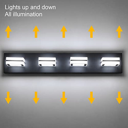 Ralbay Modern LED Bathroom Vanity Lights 4 Lights LED Black Bathoom Wall Lighting Over Mirror Up and Down Acrylic Matte Black Vanity Lights - color: Black, size: 4 Light
