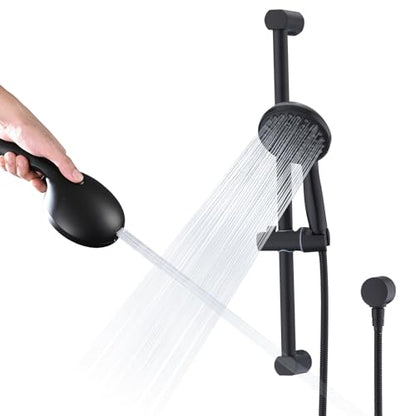 Hand Shower with Slide Bar, High Pressure 10 Setting Handheld Shower Head, Adjustable Height 24" Slide Bar, Wall Supply Elbow and 6.6ft Extra Long Shower Hose - Matte Black - color: Matte Black