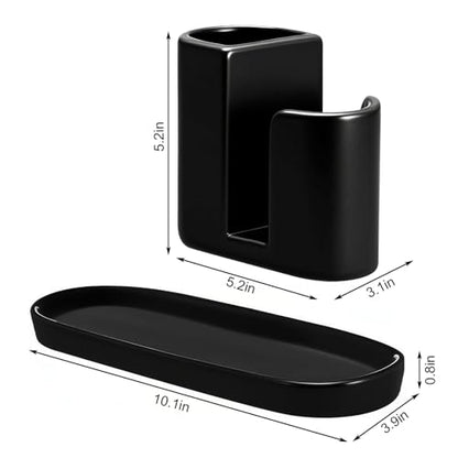 3 in 1 Ceramic Kitchen Sink Caddy Dish Sponge Holder Scrub Brush Holder and Soap Tray for Kitchen Organizer Rustic Farmhouse Supplies(Black) - color: Black