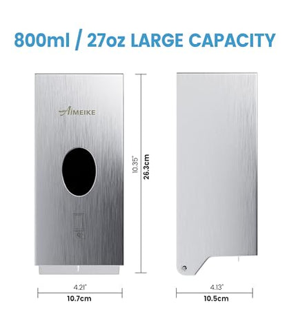 Commercial Automatic Wall-Mount Soap Dispenser, Stainless Steel | Touchless 800 mL dispenser with stainless steel exterior, oval window and keyed lock; requires 6 AA batteries, not included. - color: 2001 Silver