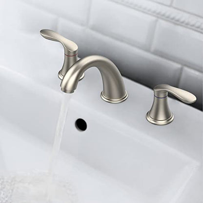 Bathroom Sink Faucet, Faucet for Bathroom Sink, Widespread Brushed Nickel Bathroom Faucet 3 Hole with Plastic Pop Up Drain and cUPC Lead-Free Hose - (Brushed Nickel 2 Packs) - color: Brushed Nickel, size: 8 inch 2 packs