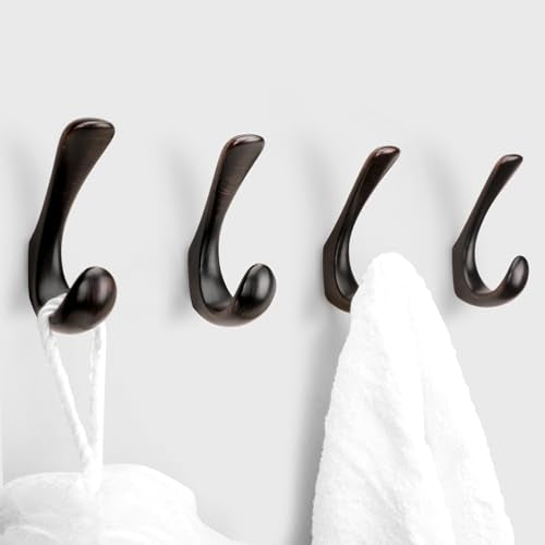 4 Pack Towel Hooks for Bathrooms Wall Mounted, Oil Rubbed Bronze Bathroom Hooks for Towels, Robe & Towel Hook for Wall, Modern Bath Towel Hook - color: Oil Rubbed Bronze, size: 4 Pack