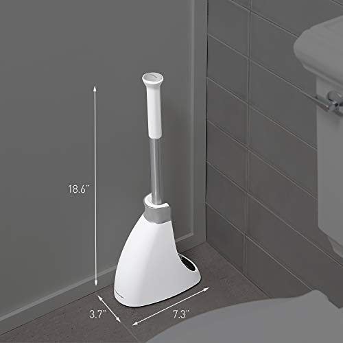simplehuman Toilet Plunger and Toilet Brush Set with Holder, Magnetic Drip-Free Covers, Crescent Brush Head and Modern-Toilet Plunger Flange, Hidden Dome Storage, Stainless Steel, White - color: White, style: Plunger and Brush Bundle