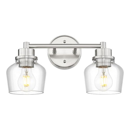 Emak 2-Light Vanity Lights, Brushed Nickel Bathroom Lights Over Mirror with Clear Glass Shade, Modern Bathroom Wall Sconces, VL122-BN-CG-2 - color: Brushed Nickel & Clear Glass, size: 2 Light