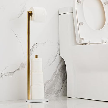 Marble Toilet Paper Holder Stand - Brushed Gold, Freestanding with Storage, Floor Stand, Gold Toilet Roll Holder, Standing Paper Towel Holder - color: Brushed Gold