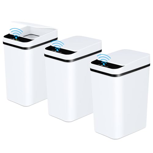 Anborry Bathroom Automatic Trash Can 3 Pack 2.2 Gallon Motion Sensor Touchless Small Slim Garbage Can with Lid Smart Electric Narrow Garbage Bin for Bedroom Living Room Office Kitchen (White) - color: 3 Pack 2.2 Gallon & 2.2 Gallon & 2.2 Gallon White