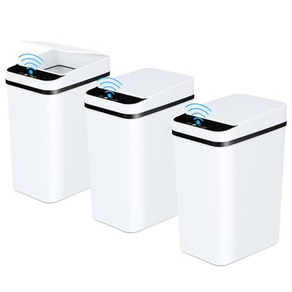 Anborry Bathroom Automatic Trash Can 3 Pack 2.2 Gallon Motion Sensor Touchless Small Slim Garbage Can with Lid Smart Electric Narrow Garbage Bin for Bedroom Living Room Office Kitchen (White) - color: 3 Pack 2.2 Gallon & 2.2 Gallon & 2.2 Gallon White