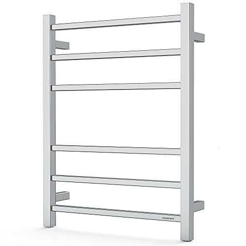 Towel Warmer Polished Chrome for Bathroom Wall Mounted Bath Towel Heater Plug-in Electric Heated Towel Rack Stainless Steel Square 6 Bars Drying Rack ETW13C 68W 26.77x20.47x4.13 inches