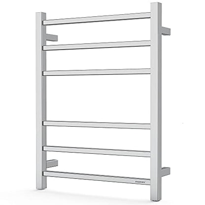 Towel Warmer Polished Chrome for Bathroom Wall Mounted Bath Towel Heater Plug-in Electric Heated Towel Rack Stainless Steel Square 6 Bars Drying Rack ETW13C 68W 26.77x20.47x4.13 inches