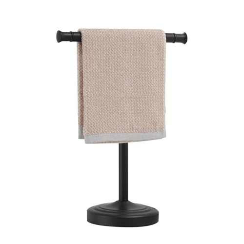 RUMOSE Matte Black Hand Towel Holder Stand Countertop Towel Rack | 13 Inch Bathroom Kitchen Vanity T-Shape Towel Stand Free Standing Stainless Steel Towel Bar Towel Ring - color: Matte Black