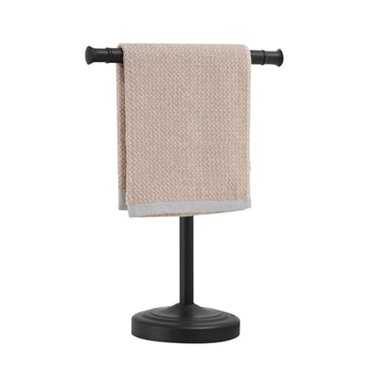 RUMOSE Matte Black Hand Towel Holder Stand Countertop Towel Rack | 13 Inch Bathroom Kitchen Vanity T-Shape Towel Stand Free Standing Stainless Steel Towel Bar Towel Ring - color: Matte Black