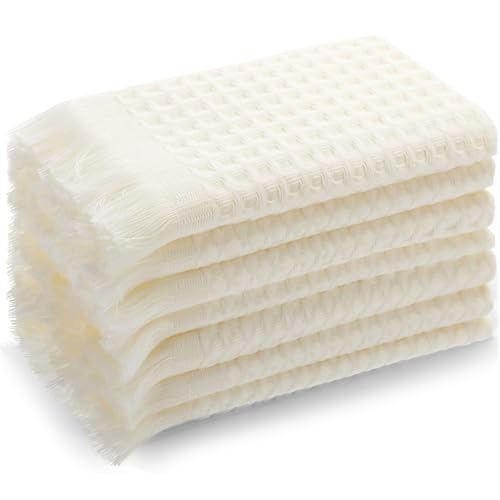 SmoothNovelty 6 Pcs Waffle Hand Towel for Bathroom Kitchen 14 x 30 Inch 100% Soft Cotton Boho Hand Towels Absorbent Decorative Bathroom Towel for Kitchen Hotel Spa Decor Guest Tea Gifts, Beige