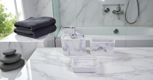 Hymmah Marble Pattern Bathroom Accessories Set, Toothbrush Holdr Set, 3 Pieces Resin Bathroom Set with Toothbrush Holder, Soap Dispenser, Soap Dish,Tumbler (Marble) - color: Marble