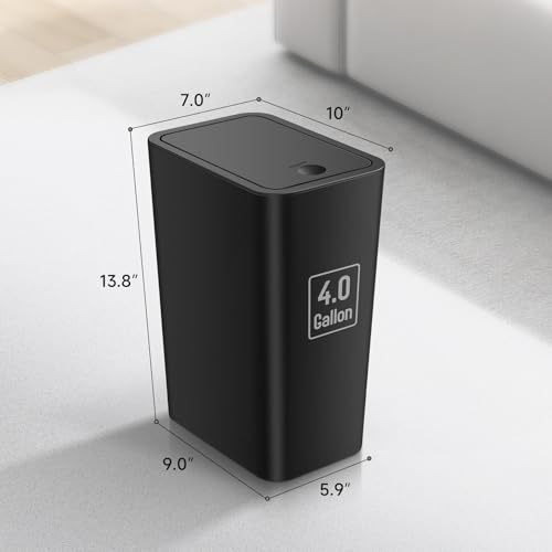 TIPGO Bathroom Trash Can with Lid, 4 Gallon / 15 Liter Small Garbage Can, Press Top Bin, Plastic Wastebasket with Pop-Up Lid for Bedroom, Living Room, Office (Black) - color: Black,1 Pack