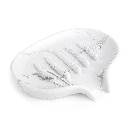 Self Draining Soap Dish for Shower & Bathroom Sink with Drain | Large Marble Resin Non Slip Soap Tray for Bar Soap, Kitchen Counter, Bathtub & Sink - color: 1 Pcak&a-white