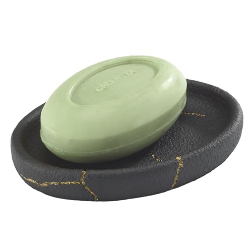 Nicole Miller - Soap Dish, Resin Countertop Accessories, Dorm Room Essentials (Sydney Collection, Black/Gold) - size: Soap Dish