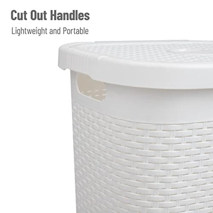 Mind Reader Slim Laundry Hamper with Lid, 50L Clothes Basket, Premium Wicker Design, Plastic, White - color: White