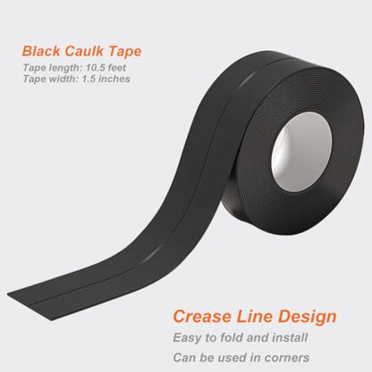 Black Waterproof Caulking Tape Self Adhesive, Tub Shower CaulkTape, Bathtub Caulk Strip Sealer Trim Bath Floor Tile Wall Toilet Caulk, Bathroom Accessories, Kitchen Tape, Better Than Silicone Caulk - style: Black-1.5IN-10.5FT