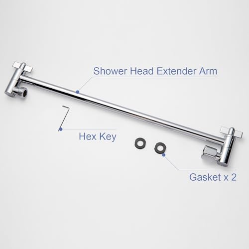 OFFO Shower Head Extension Arm, 16 in Shower Extension Arm with Locking Nut, Adjustable Shower Arm Extender, G1/2 Connector for Fixed Shower Head & Handheld Showerhead, Chrome - color: Chrome, style: 16 in
