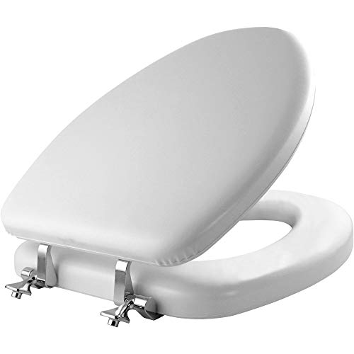 Mayfair Padded Toilet Seat with Chrome Hinges, Soft Vinyl over Wood Core Seat, Made in USA, Elongated, White - size: Elongated