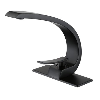Bathroom Sink Faucet Matte Black Bathroom Faucet for Sink 1 Hole or 3 Holes Single Handle Basin Faucet with 6-inch 10-inch Deckplate - color: Matte Black, style: No Drain