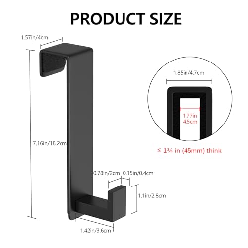 WUIVIUT 2 Pack Heavy Duty Single Over The Door Hooks L-Shaped Bedroom Door, Jacket Hanger Hook, 1.77 inch Wide Over The Door Hook, Strong Holder for Coats(L Shape 2 Pack, Fits 1-3/4'' Thick) - size: L Shape 2 Pack, Black