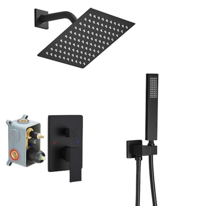 Matte Black Shower System Bathroom Rainfall Shower Faucet Set Complete Wall Mounted 8 Inch Shower Head and Handle Set with Rough-in Valve Body and Trim Kit - color: Matte Black, size: 8 Inch