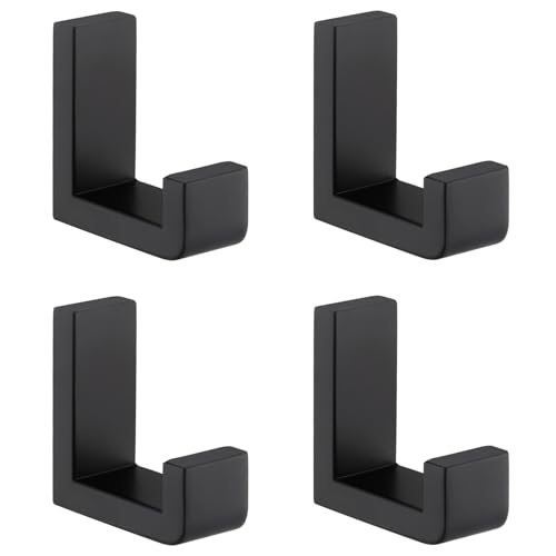 Angle Simple Towel Hooks for Bathrooms Matte Black, 4 Pack Robe Coat Holder | Rustproof 304 Stainless Steel, Modern L Shape Storage Wall Hooks for Clothes Hats Bags, Heavy Duty Space Saver, Screws Mount - color: Matte Black, size: 4 Pack