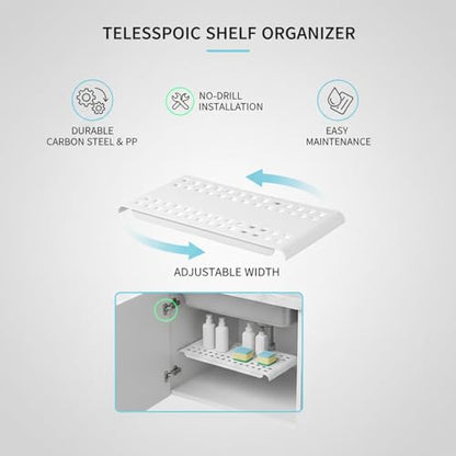 Adjustable Telescopic Cabinet Shelf, Tool-Free Under Sink Organizer Rack, Carbon Steel and PP Plastic Storage Solution for Kitchen and Bathroom - size: 4.72 x 9.84 x 0.79 in