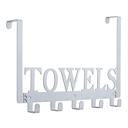 Kuhome Over The Door Hooks, Towel Hooks for Bathroom, Towel Rack Towel Holder for Bathroom Bedroom Kitchen Pool Beach Towels Bathrobe Wall Mount Hang on The Door Cabinet Cupboard (Silver Grey) - color: Silver Grey, size: 5 Hooks