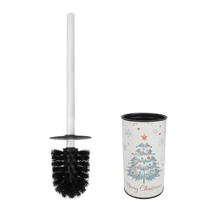 Toilet Brush and Holder Set, Stainless Steel, Round Base and Long Handle for Bathroom Deep Cleaning, Drip-Proof, Space Saving for Storag - color: Christmas Tree