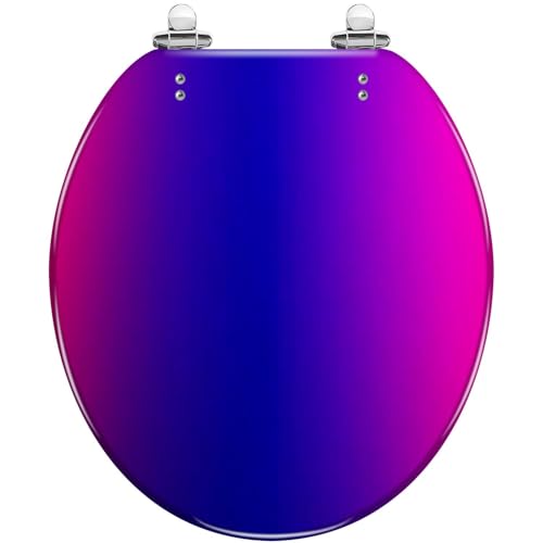 Round Toilet Seat Purple pink Resin Toilet Seat Slow Quiet Close with Quick-Release Hinges Toilet Seat with Cover Easy to Clean Install - color: Multi8, size: 16.5"x14.5"