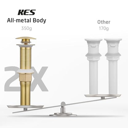KES Sink Drain without Overflow Anti Clogging Pop Up Drain with Strainer Bathroom Sink Drain Assembly Brushed Gold, S2013D-BZ - color: Brushed Gold, style: for NO overflow sink,1-pack
