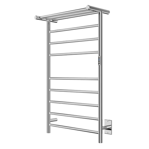 ANZZI Eve 8 Bar Stainless Steel Wall Mounted Electric Towel Warmer Rack | This Heated Will Safely Quickly And Evenly Warm Large, Fast Heating Simple Turning Switch, Premium Sustainable Material - color: Chrome