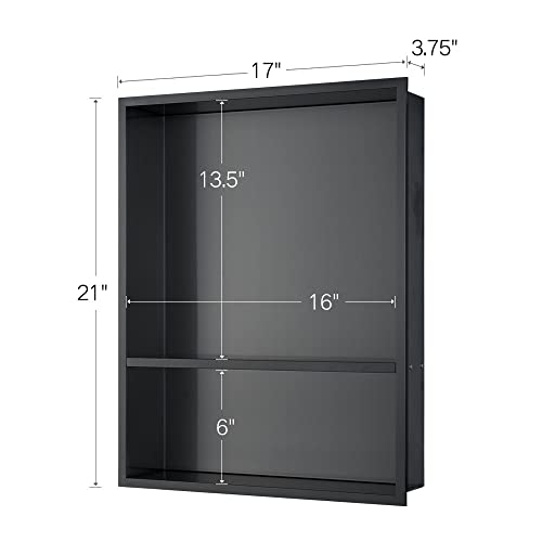 Shower Niche, 16"x20" No Tile Needed, The Insert Storage Rectangle Double Shower Shelf is Easy to Install, Stainless Steel, Black Grey - size: 16"x20"