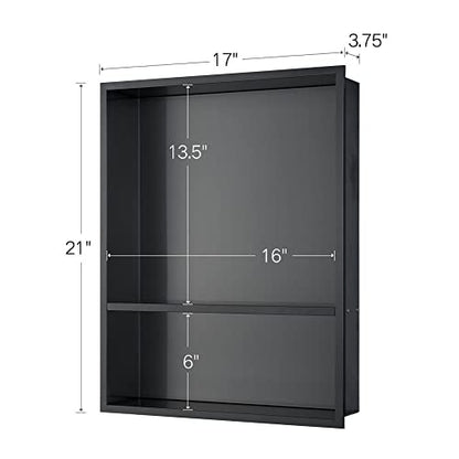 Shower Niche, 16"x20" No Tile Needed, The Insert Storage Rectangle Double Shower Shelf is Easy to Install, Stainless Steel, Black Grey - size: 16"x20"