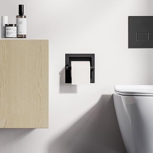 Matte Black Recessed Toilet Paper Holder for Regular Rolls,Contemporary Hotel Style Pivoting Toilet Tissue Holder Wall Mount Made of Metal, in Wall Toilet Paper Holder - color: Matte Black