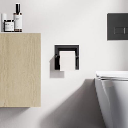 Matte Black Recessed Toilet Paper Holder for Regular Rolls,Contemporary Hotel Style Pivoting Toilet Tissue Holder Wall Mount Made of Metal, in Wall Toilet Paper Holder - color: Matte Black