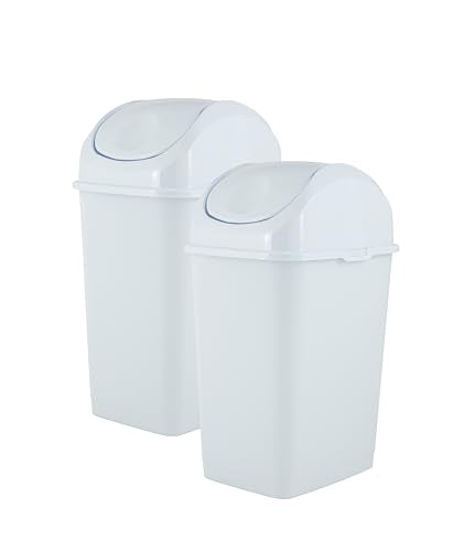 Superio Medium Trash Can with Lid 4.5 Gallon Plastic Swing Top Garbage Can Slim Waste Bin for Under Sink/Cabinet, Laundry Room, Kitchen, Office, Bedroom, Bathroom, College Dorm, 18 Qt, White, 2 - size: 4.5 Gallon, style: 2 Pack