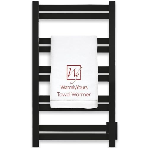 WarmlyYours Grande Heated Towel Rack, 10 Bars, Matte Black | Wall-mounted electric towel warmer rack and dryer, 120V hardwired, flat heated bars for towels and bathrobes - color: Matte Black, size: 10 Bars