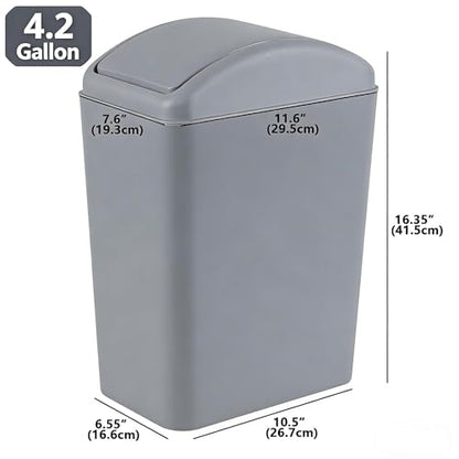 Slim Bathroom Trash Can with Swing Lid, 4.2 Gal Garbage Bin | Plastic Small Wastebasket, Space-Saving Narrow Bin for Under Sink, Desk, Kitchen, Bedroom, Office, Gray - color: Grey