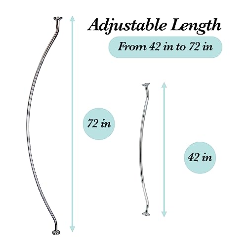 Bath Bliss Curved Shower Rod | Adjustable 42"-72" Inch | Bathroom Shower Curtain and Liner Rod | 33% More Space | Wall Mounted | Easy Installation | Chrome - color: Chrome