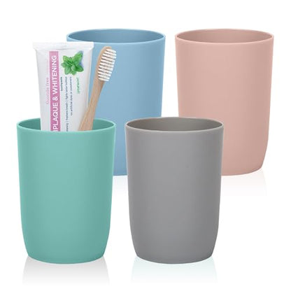 Toothbrush Holder with Cups, 4pcs Unbreakable Bathroom Tumblers 9.5oz/280ml, Dishwasher Safe Plastic Toothbrush & Makeup Brush Organizer, Reusable Drinking Glasses for Bathroom Counter(Multi-Colour) - color: Multi-Colour