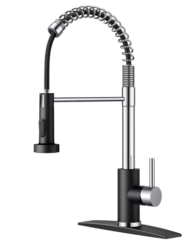 FORIOUS Kitchen Faucets, Pull Down Sprayer, Classic High Arc, Black Chrome | Lead-Free Stainless Steel, Single Handle Commercial Spring Sink Faucet for Laundry Utility Room, Bar Outdoor Farmhouse Camper - color: Black&Chrome