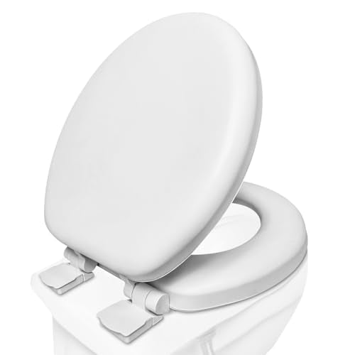 Plexon Soft Cushioned Toilet Seat, Round, White, Slow-Close Lid & Seat, Quick-Release Hinge, Easy To Clean & Change - color: White, size: Round