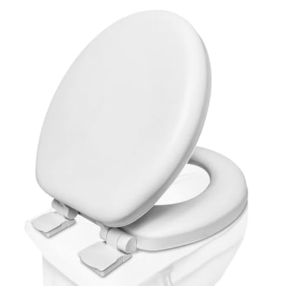 Plexon Soft Cushioned Toilet Seat, Round, White, Slow-Close Lid & Seat, Quick-Release Hinge, Easy To Clean & Change - color: White, size: Round