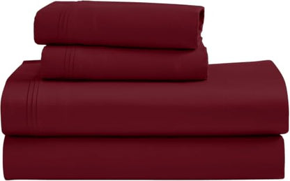 SUPERIOR Egyptian Cotton 4 Piece Sheet Set, Luxury 1000 Thread Count, Modern Design, Sustainable Sheets, Ultra-Soft Basics, Solid, Deep Pocket Fitted Sheet, Flat Sheet, Pillowcases, King, Burgundy - color: Burgundy, size: King