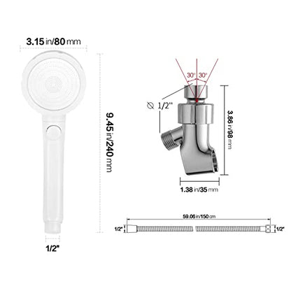KAIYING High Pressure Handheld Shower Head with ON/OFF Pause Switch, 3 Spray Modes Shower Wand with Shut Off Button, Removable Camper Shower Head with Hose and Adjustable Angle Bracket (White) | 3 Spray Modes Shower Wand with Shut Off Button, Camper & RV