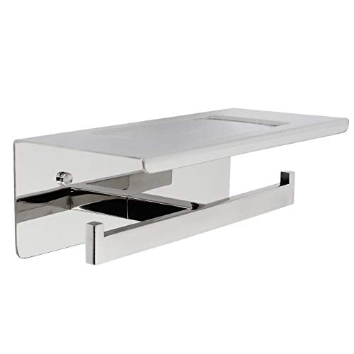 Toilet Paper Holder, Toilet Paper Double Roll Holder with Shelf, Wall Mounted, Polished Stainless Steel - color: Polished